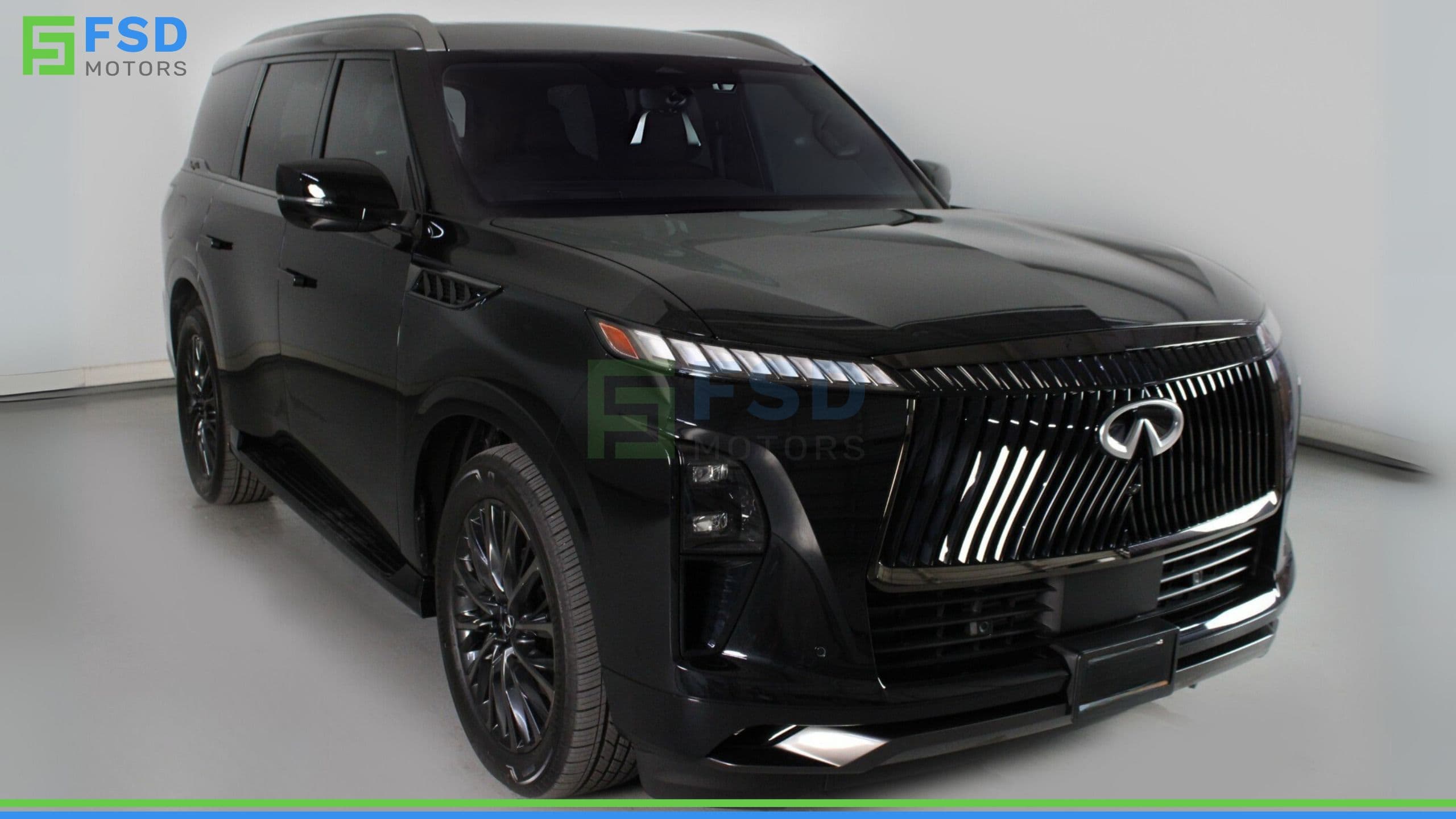 2025 INFINITI QX80 luxury seven-seat SUV reviewed by FSD Motors in Dubai, highlighting its twin-turbo engine performance, premium interior comfort, advanced technology, and bold flagship SUV design for UAE drivers
