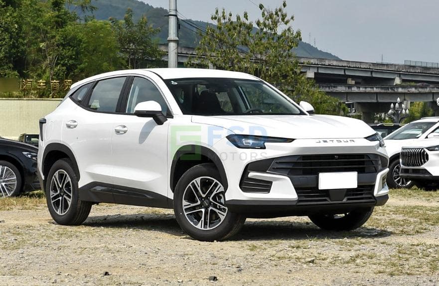 Jetour Dasheng Elite compact SUV with futuristic styling, turbocharged performance, and a high-tech cabin featuring a large touchscreen infotainment system and advanced driver-assist features.